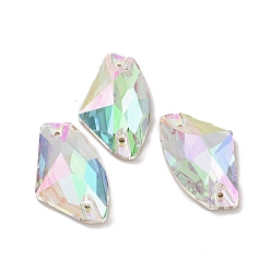 Colorful Iridescent Axe Shape Sew on Rhinestone, K5 Glass Rhinestone, 2-Hole Link, Plated Flat Back, Sewing Craft Decoration, Colorful, 16x27.5x6.5mm, Hole: 1.2mm