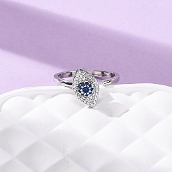 Платина Вращающиеся манжетные кольца с микропаве из кубического циркония из латуни, злые глаза, вращающиеся кольца для медитации, успокаивающей беспокойство, платина, 12x7.5 мм, внутренний диаметр: 17 мм