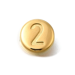 Золотой Вакуумное покрытие pvd 201 шарики из нержавеющей стали, плоские круглые с номером 2, золотые, 7x3.5 мм, отверстие : 1.5 мм