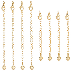 Золотой 12 шт. 2 стили латунная цепочка-удлинитель с подвесками в виде сердечек и карабинами, золотые, 50~70 мм, 6 шт / стиль