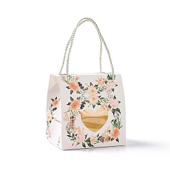 Цветок Прямоугольные бумажные подарочные коробки с ручкой-веревкой, прозрачная оконная коробка в виде сердца для подарочной упаковки, цветочный узор, 9x11.5x11.5 см