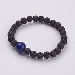 Mixed Stone Natural Lava Rock Beaded Stretch Bracelets, with Natural Mixed Stone Beads, 1-3/4 inch(45mm)