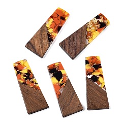 Оранжевый Подвески из непрозрачной смолы и ореха, с блеском порошок, трапециевидные, оранжевые, 49x19x3.5 мм, отверстие : 2 мм