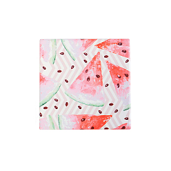Watermelon Porcelain Cup Mats, Coasters, with Anti-slip Cork Bottom, Water Absorption Heat Insulation, Square with Fruit, Watermelon Pattern, 108x108mm