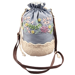 Светлый Стально-синий Наборы сумок через плечо с цветочной кружевной вышивкой и инструкциями, Стартовый набор для вышивания для начинающих, светло-стальной синий, готовый продукт: 270x140 мм