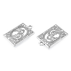 Antique Silver Rack Plating Alloy Pendants, Cadmium Free & Nickel Free & Lead Free, Tarot Charms, Antique Silver, The World XXI, 23.5x14.5x1.5mm, Hole: 1.8mm