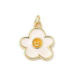 Цветок Латунь эмаль подвески, с целью перехода в кольце, без свинца и без кадмия, долговечный, реальный 18 k позолоченный, стойки покрытие, цветок, 17.5x15x2 мм, отверстие : 3.2 мм