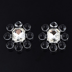 Clear Acrylic Pendants, with Crystal Rhinestone, Flower, Clear, 26.5x24.5x6.5mm, Hole: 2.5mm