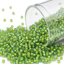 (307) Inside Color Aqua/Opaque Yellow Lined Круглые бусины toho, японский бисер, (307) внутри цвет бирюзовый / непрозрачная желтая подкладка, 11/0, 2.2 мм, отверстие : 0.8 мм, Около 5555 шт / 50 г