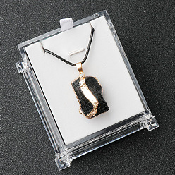 Турмалин Подвеска из необработанного натурального турмалина с гальваническим покрытием, ожерелье на черном вощеном шнуре., золотые, 17.72 дюйм (45 см)