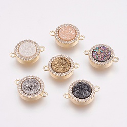 (52) Непрозрачная лаванда Соединители звеньев натурального агата друзы, С нахождением латуни и кубическим цирконием, плоско-круглые, золотые, разноцветные, 15.5~16x11x4 мм, отверстие : 1.2 мм
