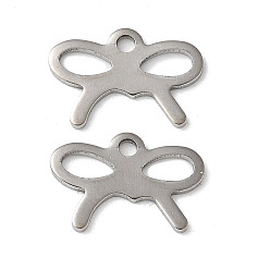 Нержавеющая Сталь Цвет 201 подвески из нержавеющей стали, бантом прелести, цвет нержавеющей стали, 8x12x0.5 мм, отверстие : 1.2 мм