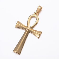Golden Ion Plating(IP) 304 Stainless Steel Pendants, Ankh Cross, Easter, Golden, 44.5x25.5x3mm, Hole: 8x4mm