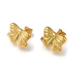 Настоящее золото 18K 304 серьги-гвоздики из нержавеющей стали для женщин, бантом, реальный 18 k позолоченный, 11.5x15 мм