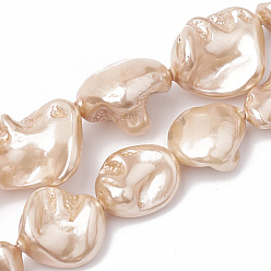 Pêche Chapelets de perles nacrées, polie, pépite, peachpuff, 15~25x10~26x5~16mm, Trou: 1mm, Environ 18 pcs/chapelet, 14.96 pouce