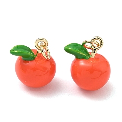 Оранжево-Красный Латунь эмаль подвески, яблочные прелести, долговечный, стойки покрытие, без свинца и без кадмия, реальный 18 k позолоченный, оранжево-красный, 15x13.5x11 мм, Перейти кольцо: 5x1 мм, внутренний диаметр: 3.5 мм