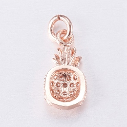Rose Gold Brass Micro Pave Cubic Zirconia Charms, Pineapple, Rose Gold, 12x6x2.5mm, Hole: 3mm