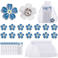 Flor 15 Piezas de broches de solapa de aleación para ropa de mochila, 15 Tarjetas de oración funerarias de papel (unidades), 15 Bolsas de regalo de organza rectangulares con cordón, flor, 25x25.5 mm