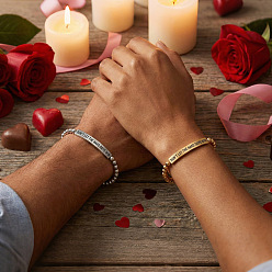 Золотой & Цвет Нержавеющей Стали 304 Набор эластичных браслетов из нержавеющей стали с бусинами «Не позволяй трудным дням победить», Вдохновляющие круглые эластичные браслеты из бусин для мужчин и женщин, золотые и нержавеющая сталь цвет, 6.89 дюйм (17.5 см)