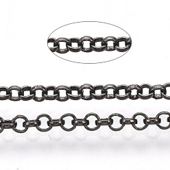 Черный Цвет Металла Паяные латунные цепи Роло, отрыгивающая цепь, с катушкой, металлический черный , 2x0.5 мм, около 328.08 футов (100 м) / рулон