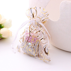 Белый Прямоугольные сумки из органзы с кулиской и принтом, узор для ресниц с золотым тиснением, белые, 9x7 см