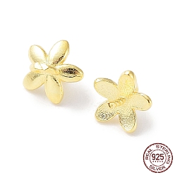 Real 18K Gold Plated 925 Sterling Silver Peg Bails Pin Charms, for Baroque Pearl Making, 5-Petal Flower, Real 18K Gold Plated, 5.5~6x6x6mm, Hole: 1.6mm, Pin: 0.7mm