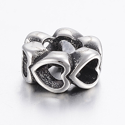 Antik Silber Farbe 304 Edelstahlkugeln, Großloch perlen, hohle Herz, Antik Silber Farbe, 12x6 mm, Bohrung: 6 mm