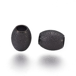 Черный 304 Ионное напыление текстурированных бусин из нержавеющей стали (IP), овальные, электрофорез черный, 6x5 мм, отверстие : 2.3 мм