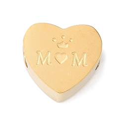 Золотой День матери 304 европейские бусины из нержавеющей стали, бусины с большим отверстием, сердце со словом мама, золотые, 10.5x12x6 мм, отверстие : 4.5 мм