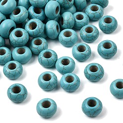 Бирюза Синтетические бирюзовые европейские шарики, бусины с большим отверстием, окрашенные, рондель, бирюзовые, 13~14x8~8.5 мм, отверстие : 5~6 мм