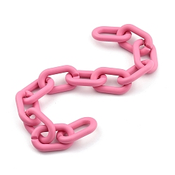 Hot pink Handgefertigte Acrylkabelketten, ellipsenförmige, für Schmuck machen, hot pink, Link: 27x16.5x4 mm, 39.37 Zoll (1 m)/Strang