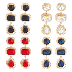 (52) Непрозрачная лаванда 4 пары 4 цвета овальные, каплевидные и прямоугольные серьги-гвоздики со стразами, длинные серьги-подвески с геометрией из сплава легкого золота для женщин, разноцветные, 80 мм, штифты : 0.8 мм, 1 пара / цвет