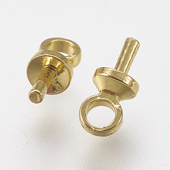 Real 18K Gold Plated Brass Peg Bails Pendants, For Half Drilled Beads, Long-Lasting Plated, Real 18K Gold Plated, 6.5mm, Hole: 1.5mm, Pin: 0.7mm