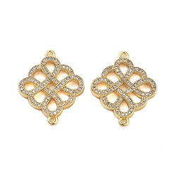 Настоящее золото 18K Покрытие стойки латунь микро паве прозрачный кубический цирконий китайский узел звенья, без кадмия и без свинца, долговечный, реальный 18 k позолоченный, 25.5x20.5x3.5 мм, отверстие : 1.4 мм