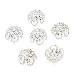 Серебро Шапочки и конусы для бусин, латунные, цветок, долговечный, стойки покрытие, без свинца и без кадмия, серебряные, 7.5x8x4.5 мм, отверстие : 1 мм