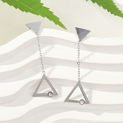Нержавеющая Сталь Цвет 304 серьги из нержавеющей стали горный хрусталь, треугольные, цепочка-оберег, цвет нержавеющей стали, 37x12 мм