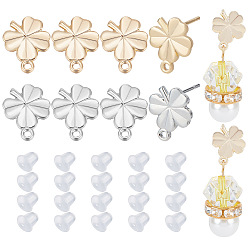 Платиновый & Золотой Латунные серьги, с пластиковыми гайками уха, клевер, платиной и золотом, выводы серьги: 9x9 мм, отверстие : 1 мм, штифты : 0.6 мм, ушные гайки: 4x4 мм