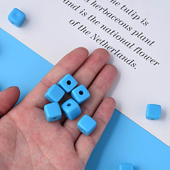 Deep Sky Blue Opaque Acrylic Beads, Cube, Deep Sky Blue, 12.5x12.5x12.5mm, Hole: 3.5mm, about 263pcs/500g
