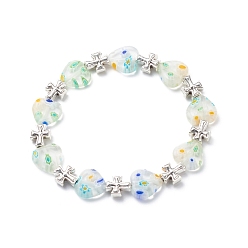 Античное Серебро Ручной работы миллефиори лэмпворк браслет из бисера в форме сердца и сплава для женщин, античное серебро, внутренний диаметр: 2-1/4 дюйм (5.75 см)