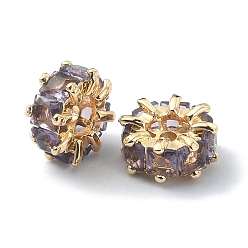 Средний Синий Шифер Латунные бусины, без кадмия, без никеля и без свинца, со стеклом, колонка, реальный 18 k позолоченный, средний грифельно-синий, 10x10x4.5 мм, отверстие : 1.6 мм