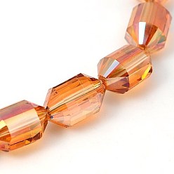 Коралловый Гальваническим стеклянные бусины, с покрытием цвета радуги, граненые, фонарь, коралл, 16x10 мм, отверстие : 1 мм