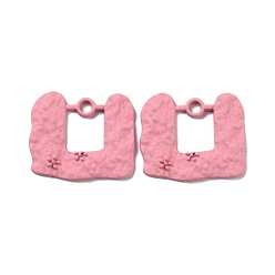 Pink Spray Painted Alloy Pendants, Rectangle, Pink, 20.5x24.5x2.5mm, Hole: 2.2mm
