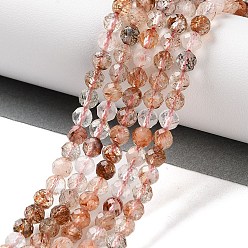 Rutilated Кварц Нити бусин из натурального черного золота с рутилированной кварцевой крошкой, граненые, круглые, 4.3x4.4x4.3 мм, отверстие : 0.7 мм, около 93 шт / нитка, 14.96"~15.35" (38~39 см)