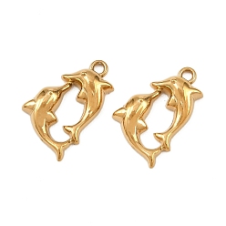 Dolphin 304 подвески из нержавеющей стали, ионное покрытие (ip), реальный 18 k позолоченный, дельфин, 19.5x12x3.5 мм, отверстие : 1.5 мм