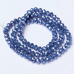 Steel Blue Electroplate Glass Beads Strands, Pearl Luster Plated, Faceted, Rondelle, Steel Blue, 3x2mm, Hole: 0.8mm, about 165~169pcs/strand, 15~16 inch(38~40cm)