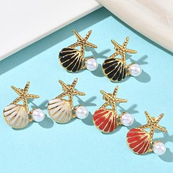 (52) Непрозрачная лаванда 304 серьги-гвоздики из нержавеющей стали для женщин, с эмалевыми и пластиковыми бусинами, имитирующими жемчуг, морская звезда в форме ракушки, ионное покрытие (ip), реальный 18 k позолоченный, разноцветные, 26x22 мм