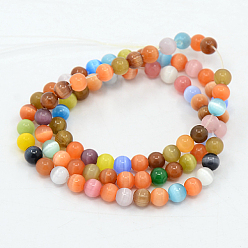 Mixed Color Cat Eye Beads Strands, Round, Mixed Color, 5mm, Hole: 1mm, about 85pcs/strand, 16 inch