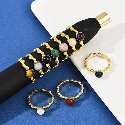 Другие 316 Кольца-манжеты из нержавеющей стали с натуральными смешанными драгоценными камнями, ионное покрытие (ip), реальный 18 k позолоченный, пайки, 6.5 мм, регулируемый