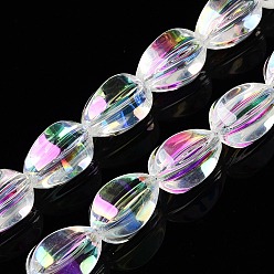 Бледно-Розовый Стеклянные бусины с гальваническим покрытием , форма слезы, розовый жемчуг, 15x11.5~12x10~10.5 мм, отверстие : 1.2 мм, около 39~40 шт / нитка, 23.62~23.94 дюйм (60~60.8 см)