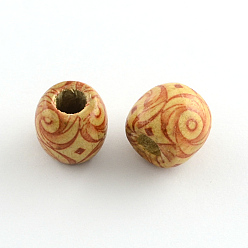 Sandy Brown Barrel Printed Natural Wood Large Hole Beads, Sandy Brown, 16~17x15~16mm, Hole: 6~7mm, about 665pcs/1000g
